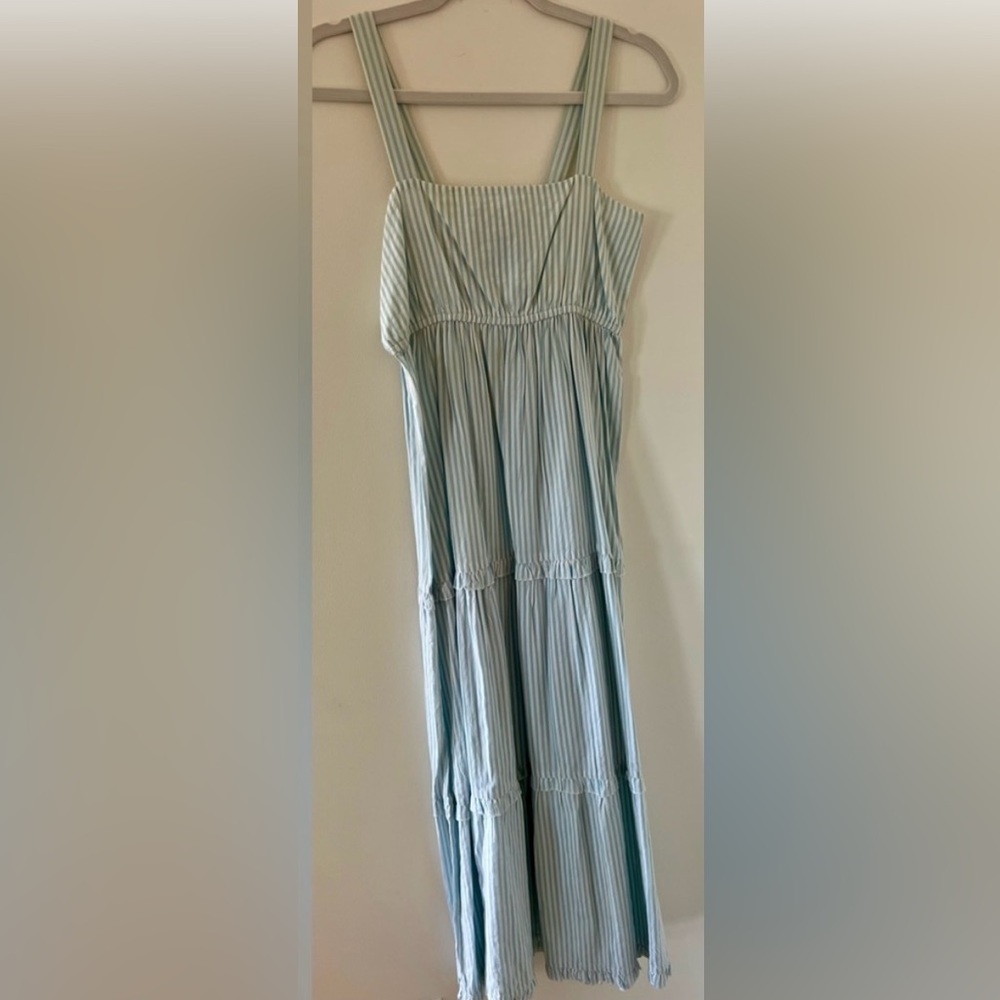 Madison Mathew’s Blue Striped Seersucker Maxi Dress. Size XS.